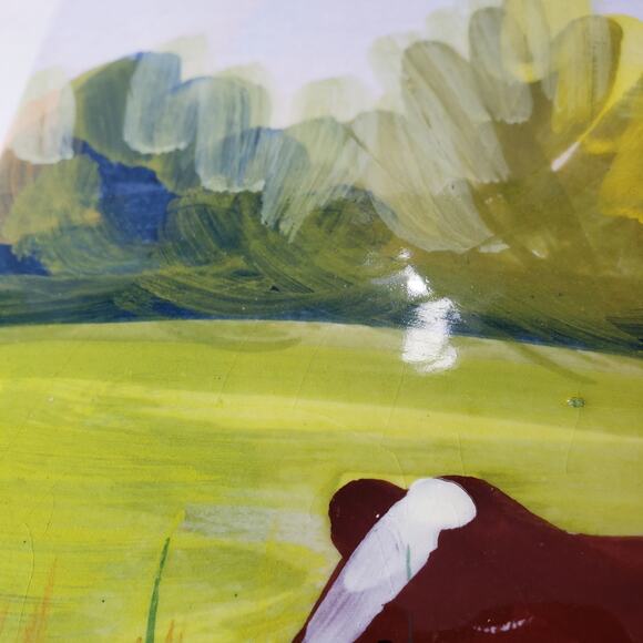 Vietri Pottery Cotto Petrus Bicottura Piana Handpainted Italian Tile/Trivet Cow - Picture 5 of 5